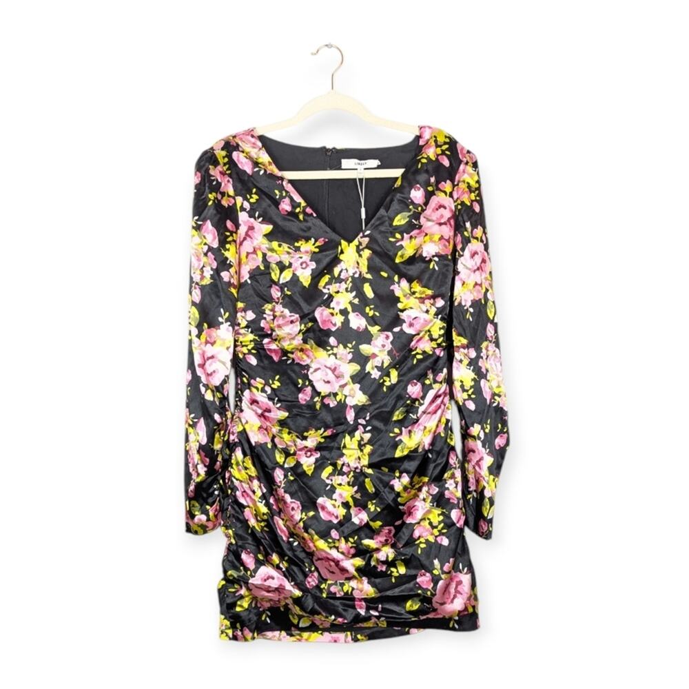 Likely Gabriella Mini Dress 8 Black Floral Satin Sleeveless Cocktail NWT